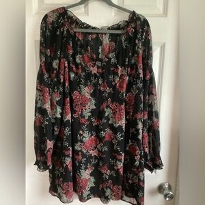 Floral Black and Red Women's Top